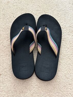 Teva Black Flip Flops with Pastel Rainbow Straps